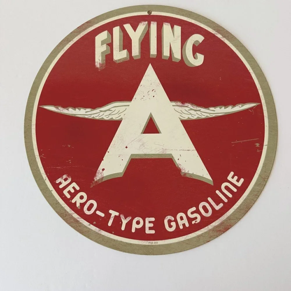 Flying A Aero-Type Gasoline Vintage Round Metal Wall Mount Sign Reproduction